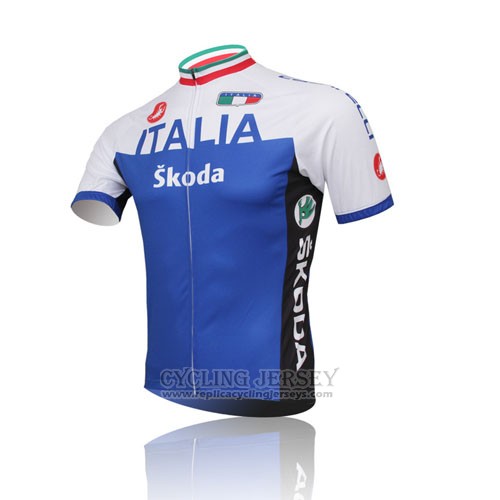 2014 Cycling Jersey Italy White and Blue Short Sleeve and Bib Short
